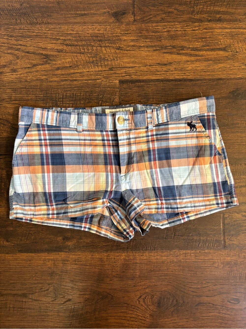 Y2K Abercrombie & Fitch Women's Plaid Cotton Shorts - Blue, Orange & White 8